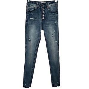 Special A Sz 1 High Rise Skinny Jeans Exposed Button Fly Distressed